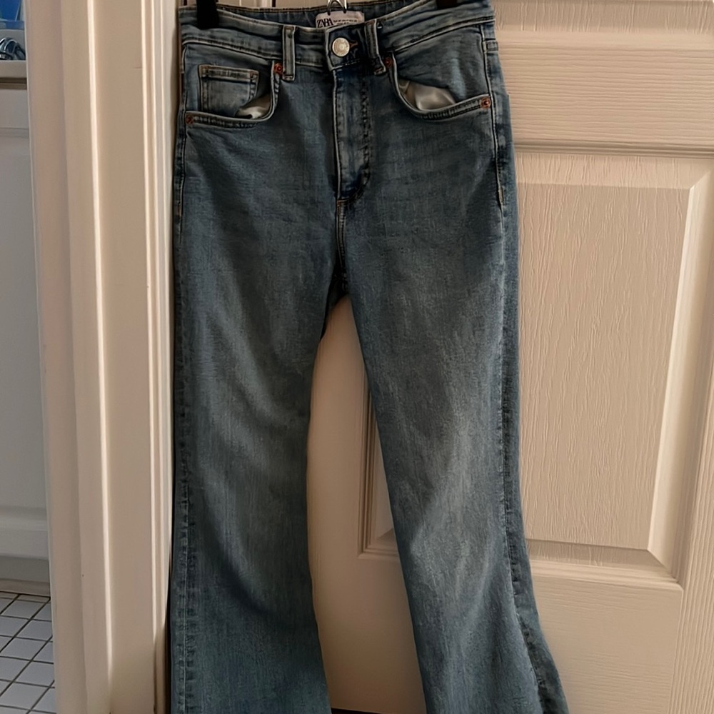 Blue ZARA Cropped Flare Jeans